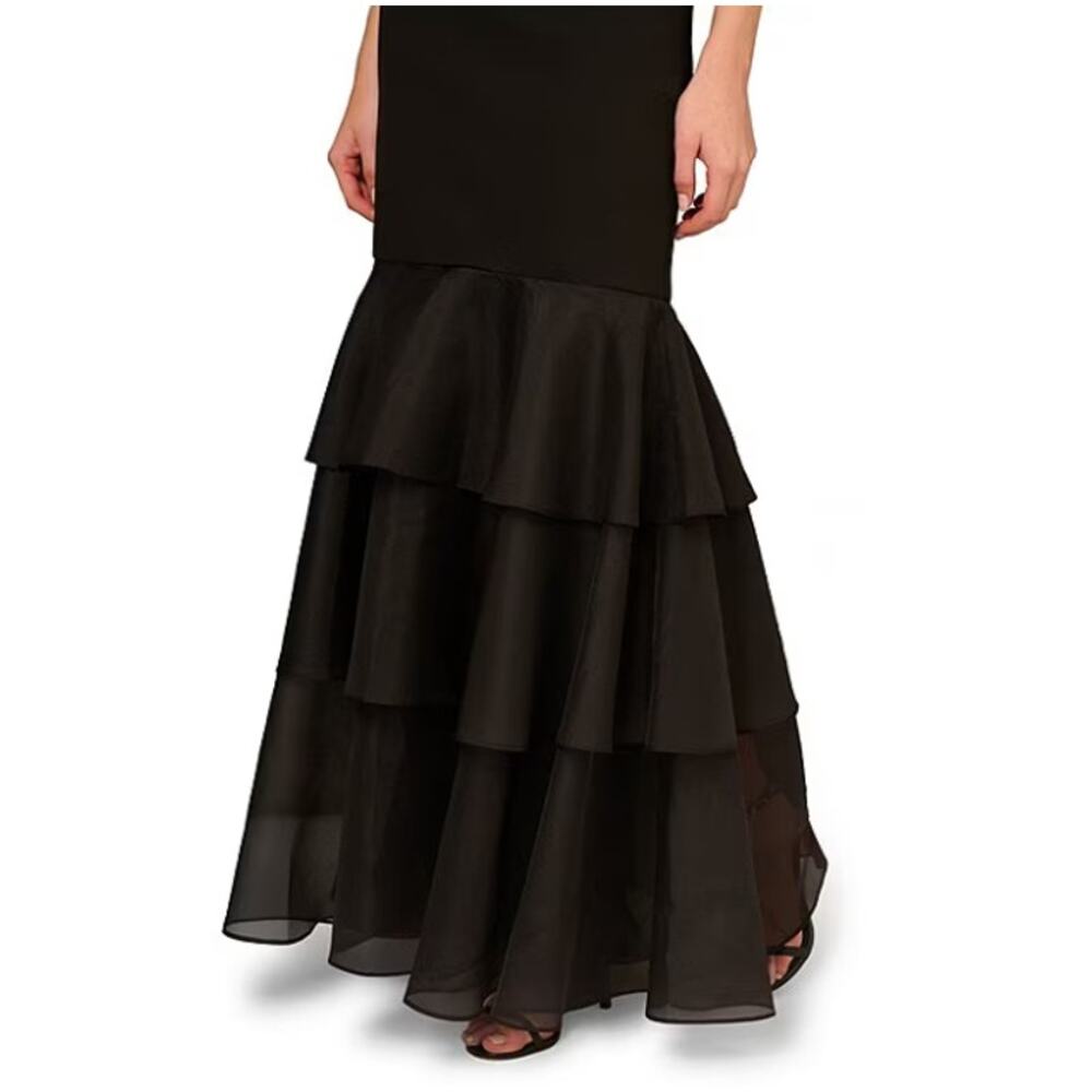 Aidan Mattox Women's Black Bonded Crepe Off The Shoulder Mermaid Gown Size 16 - Picture 11 of 12